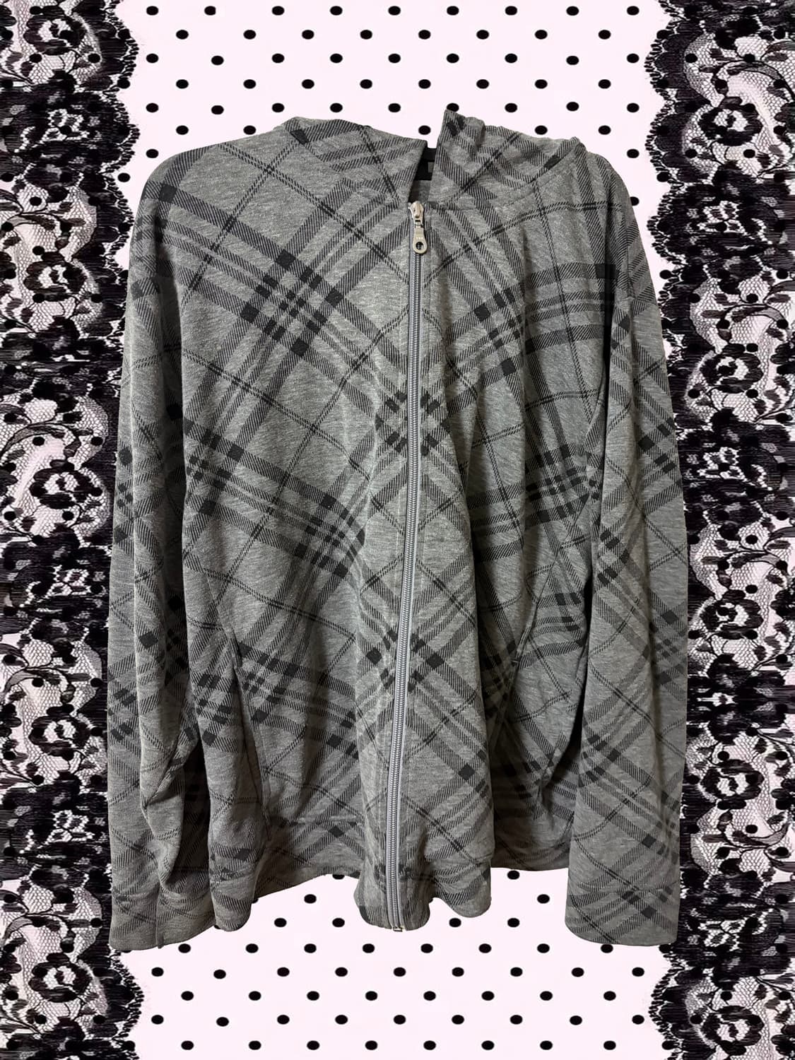 일본 빈티지 후드집업 체크 지뢰계 양산형 상품이미지1