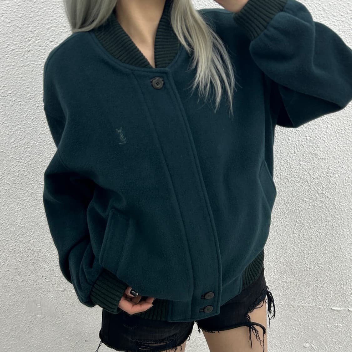 90s YSL 자수로고 딥그린 빈티지 블루종 95 상품이미지2