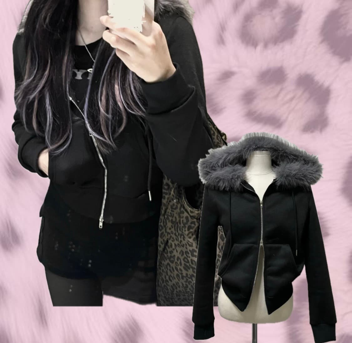 갸루 기모 그레이퍼후드 상품이미지1