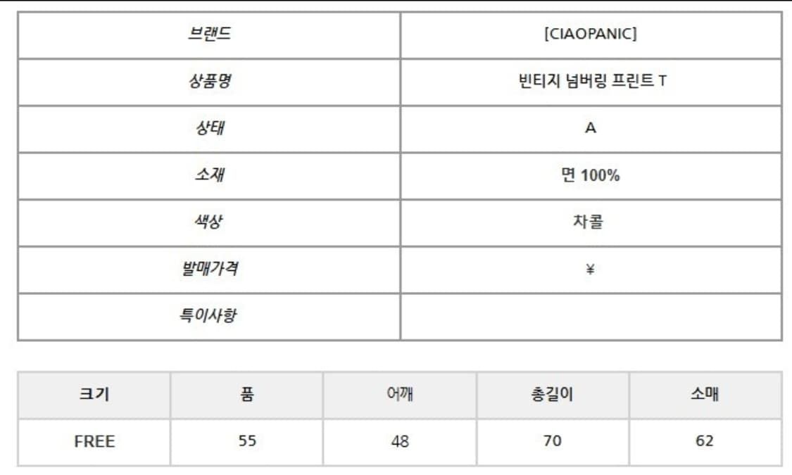 차오패닉 빈티지 넘버링 프린트 T 상품이미지2