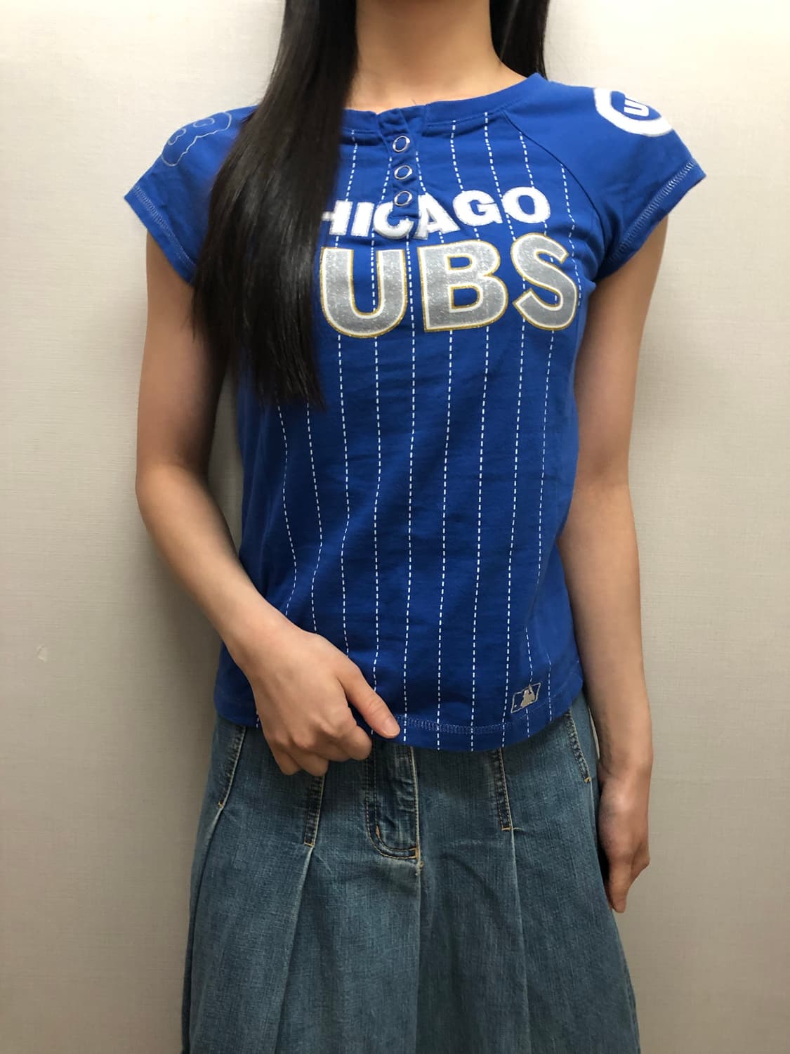 빈티지 mlb 블루 스트라이프 티셔츠 상품이미지10