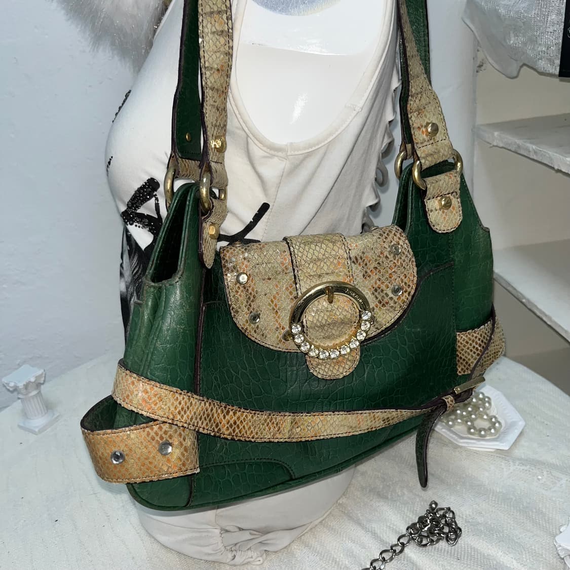 빈티지 그린 파에톤 큐빅 숄더백 상품이미지2