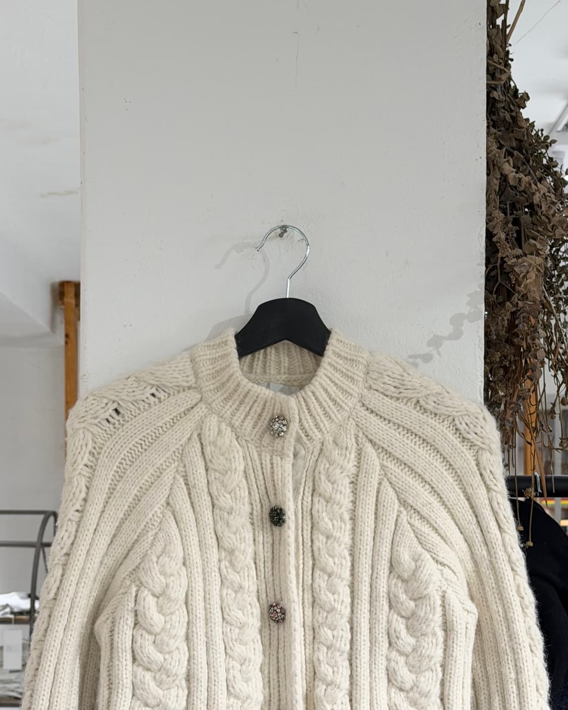 가니 아이보리 fw19 다이아몬드 울 블렌드 케이블 니트 가디건 상품이미지4