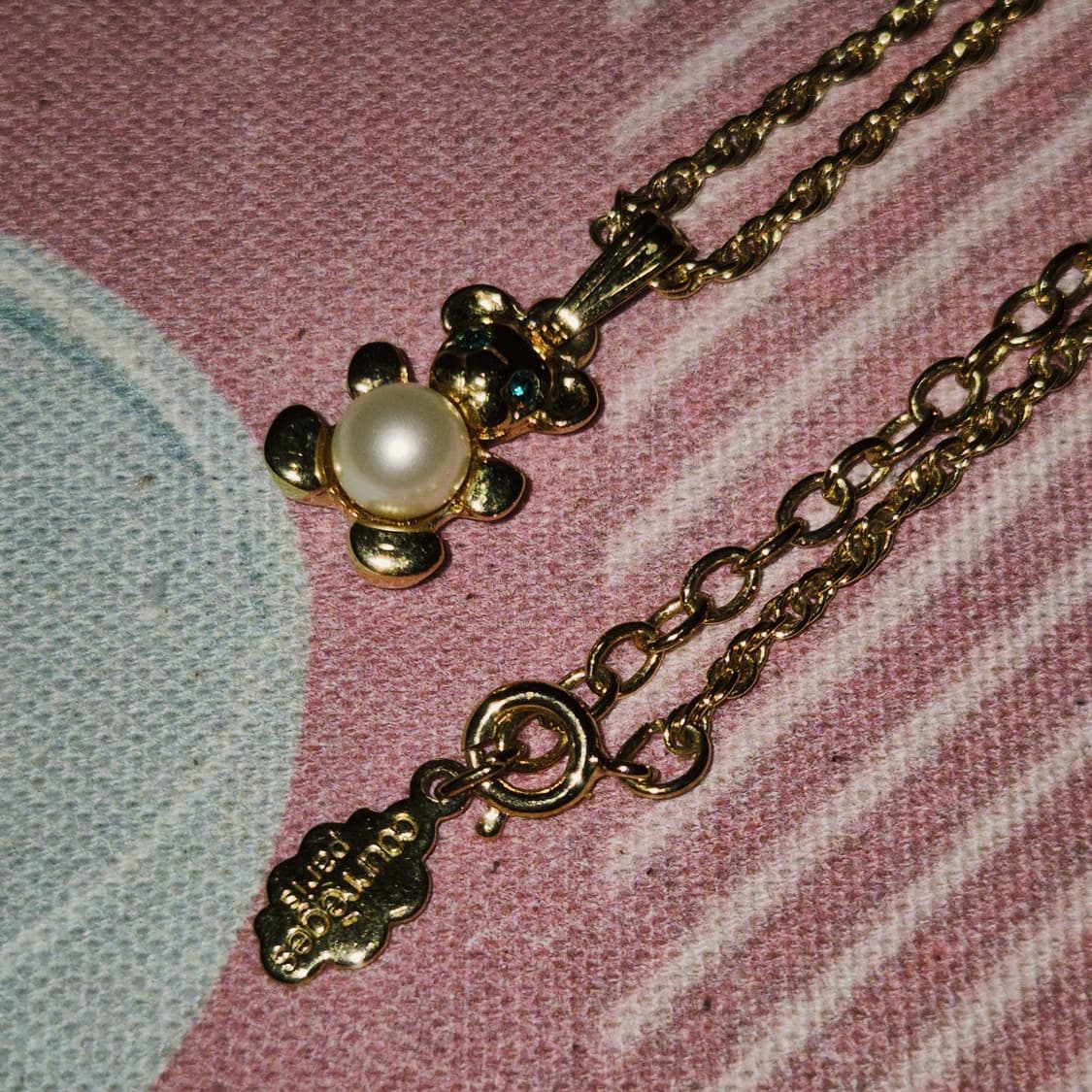 80s 프랑스 꾸레쥬 골드 테디베어 진주 목걸이 상품이미지9