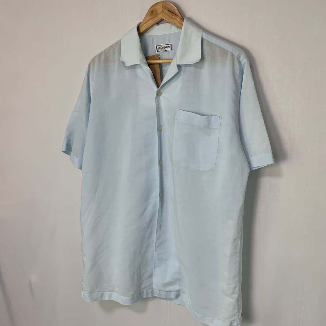 입생로랑 생로랑 빈티지 반팔 린넨 여름 셔츠 스카이블루 남성 100 상품이미지2