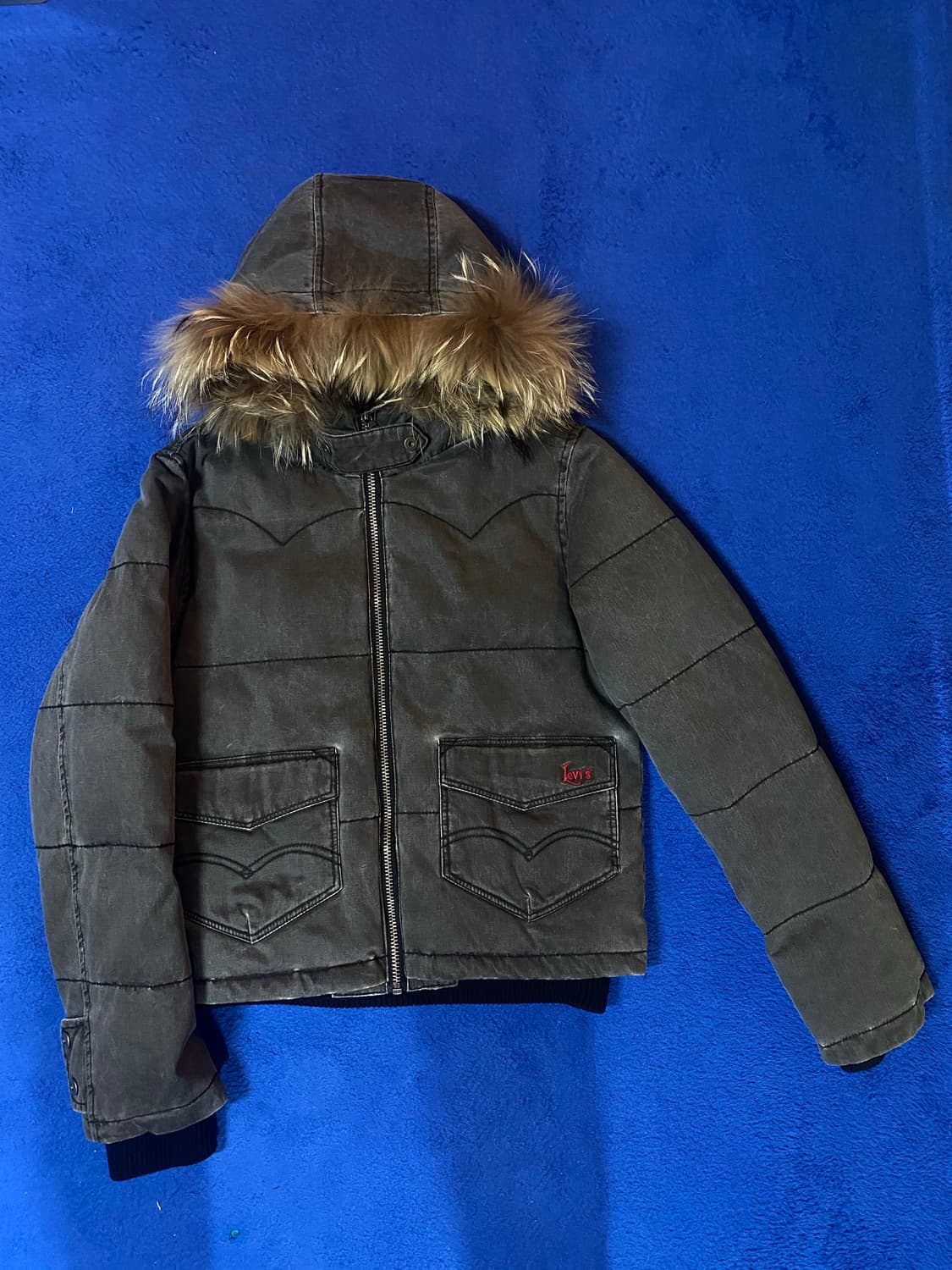 Levi's 리바이스 데님 후드 퍼 패딩 점퍼 상품이미지1