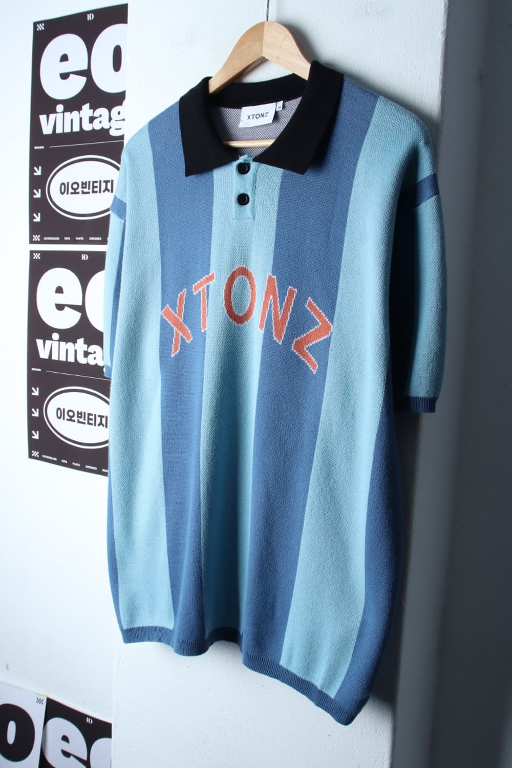 (M-XL) 엑스톤즈 반팔 카라 티셔츠 니트 스트라이프-H32510 상품이미지1
