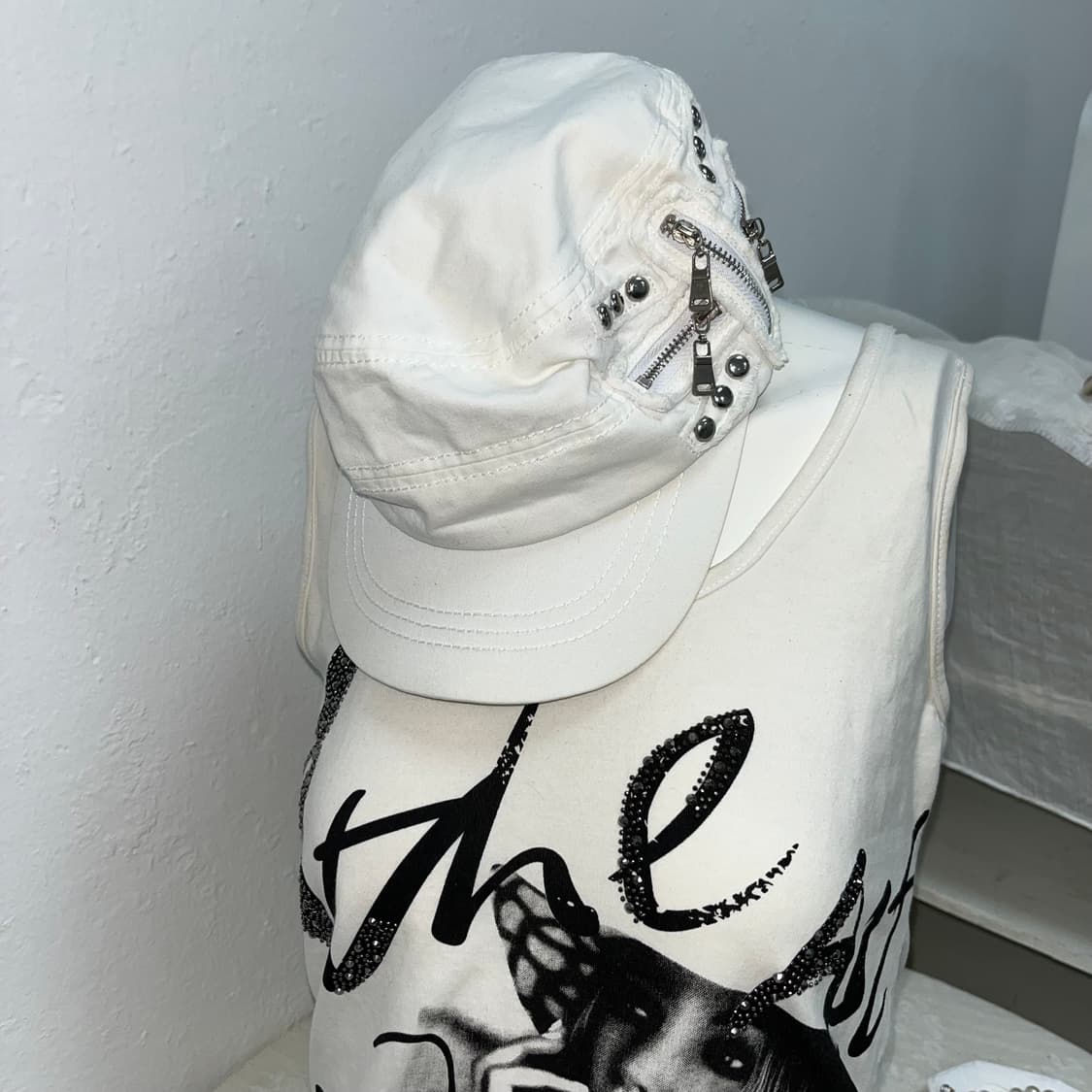 화이트 락펑크 지퍼 포인트 밀리터리 캡 상품이미지5