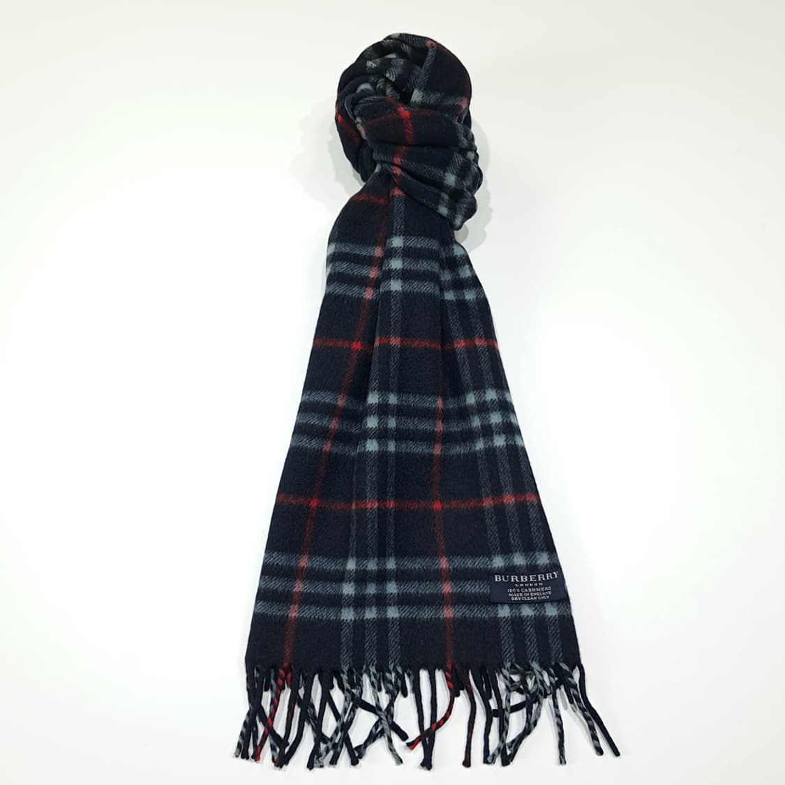 MX581 버버리 00s 영국판 캐시미어 체크 네이비 머플러 목도리 상품이미지3