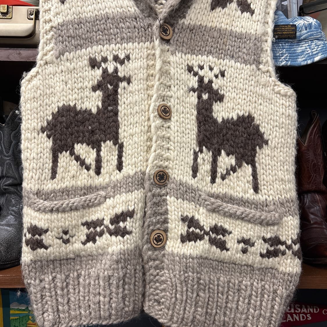 90s Vintage 루돌프 패턴 캐나다 헤비 울 코위찬 베스트 N104 상품이미지4