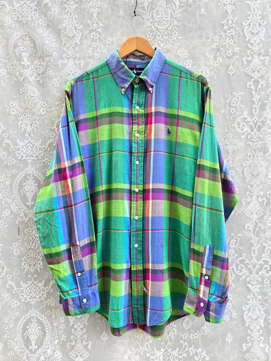 90s 랄프로렌 마드라드 헨드우븐 체크 셔츠 상품이미지1