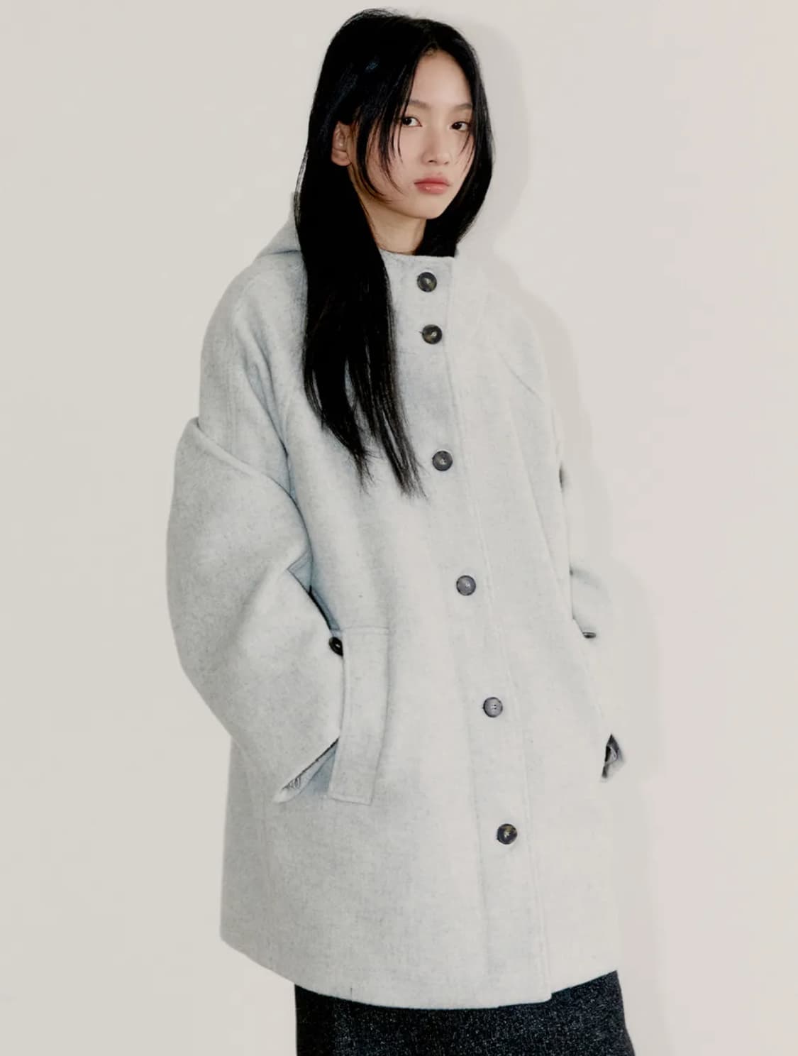 Oafish 리치 울 하프코트 (Gray) 상품이미지2