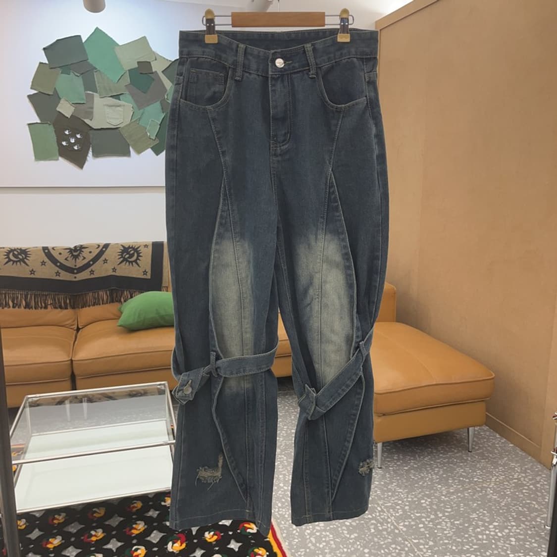 빈티지 스트릿 힙합 스트랩 워싱 데님 팬츠 29인치 C07070 상품이미지3