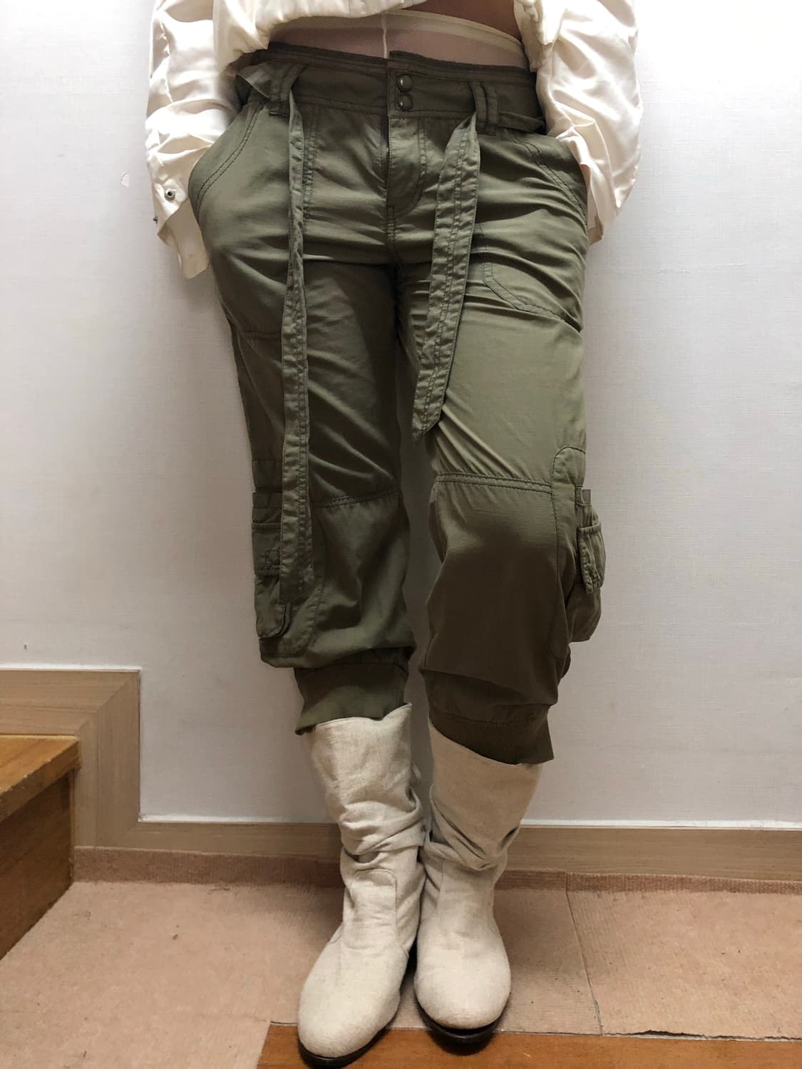 빈티지 카키 카고 카프리 팬츠 상품이미지1