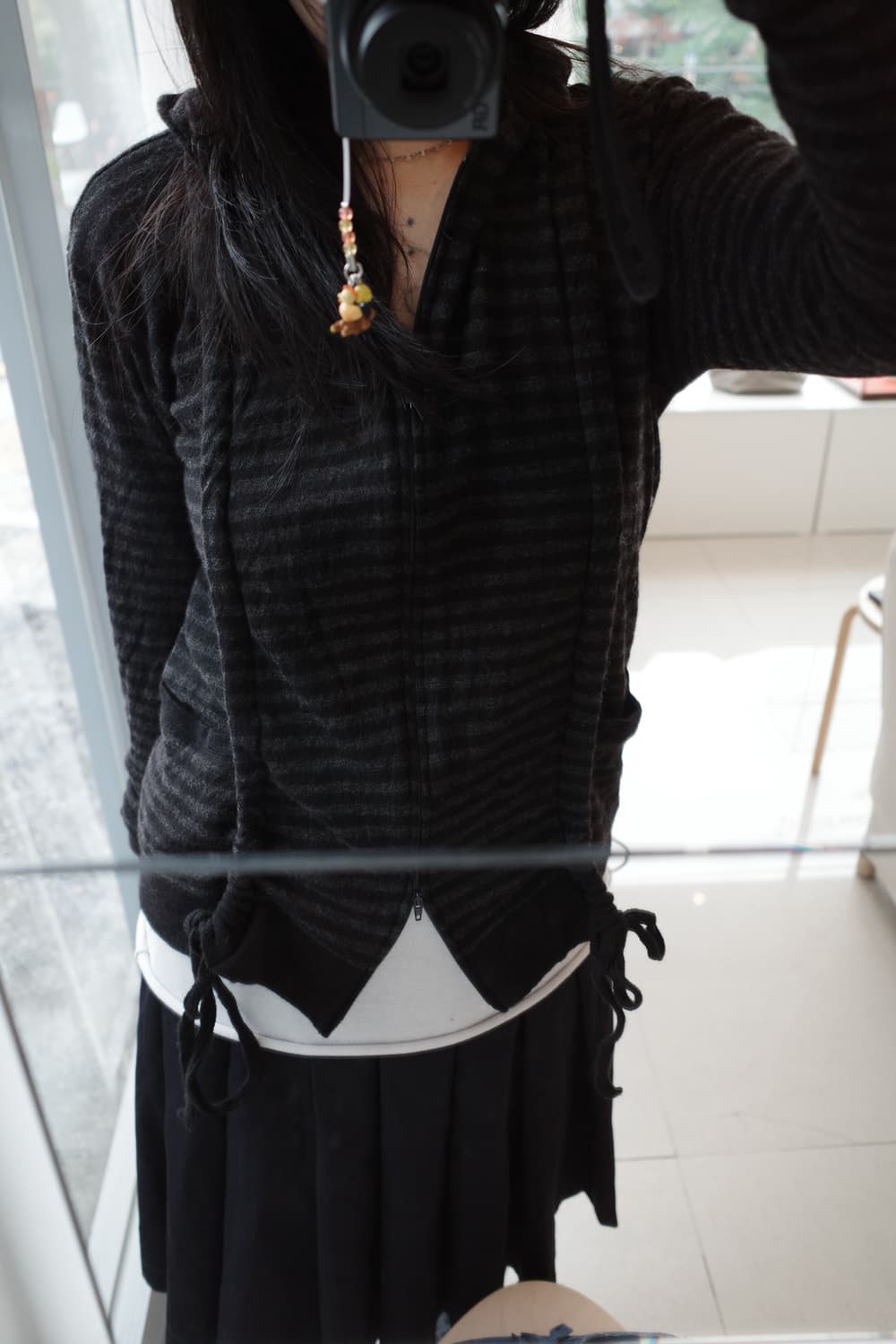 Shirring stripe wool hood zip-up 상품이미지4