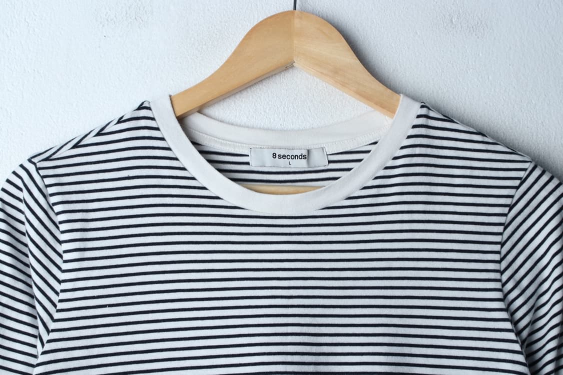 W(L-XL) 에잇세컨즈 반팔 티셔츠 스트라이프 화이트 크롭-H32741 상품이미지3