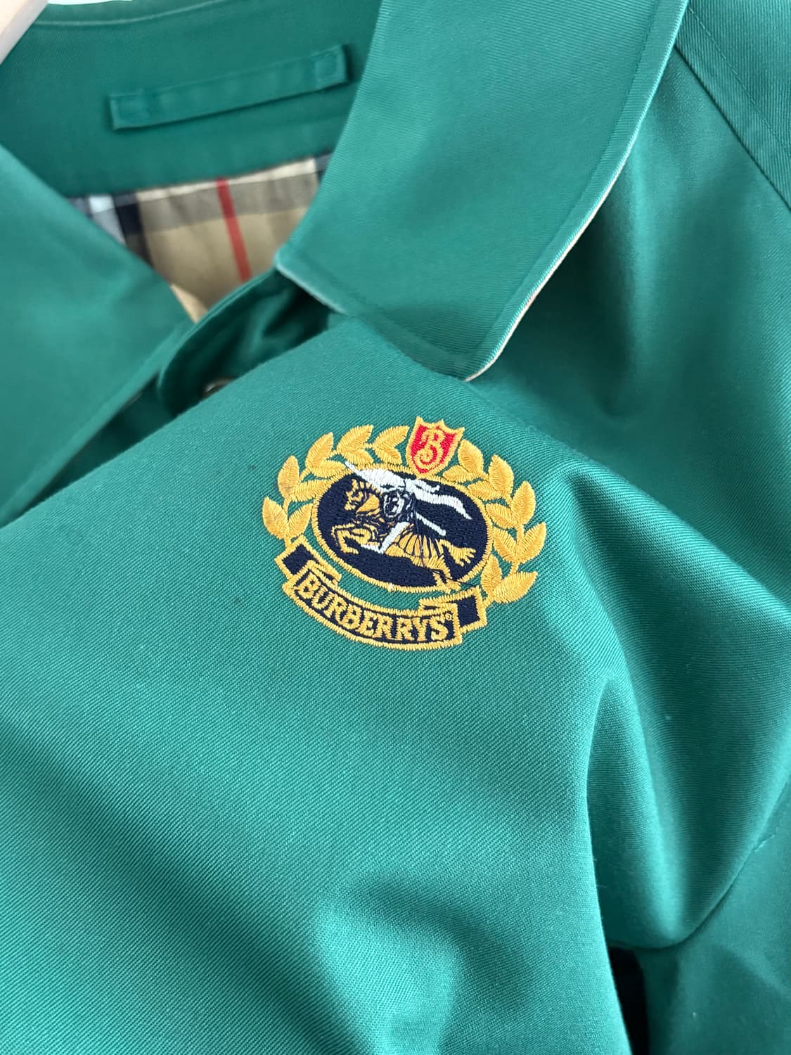 Burberry 버버리 크레스트 로고 노바체크 그린 컬러 코튼 헤링턴 자 상품이미지5