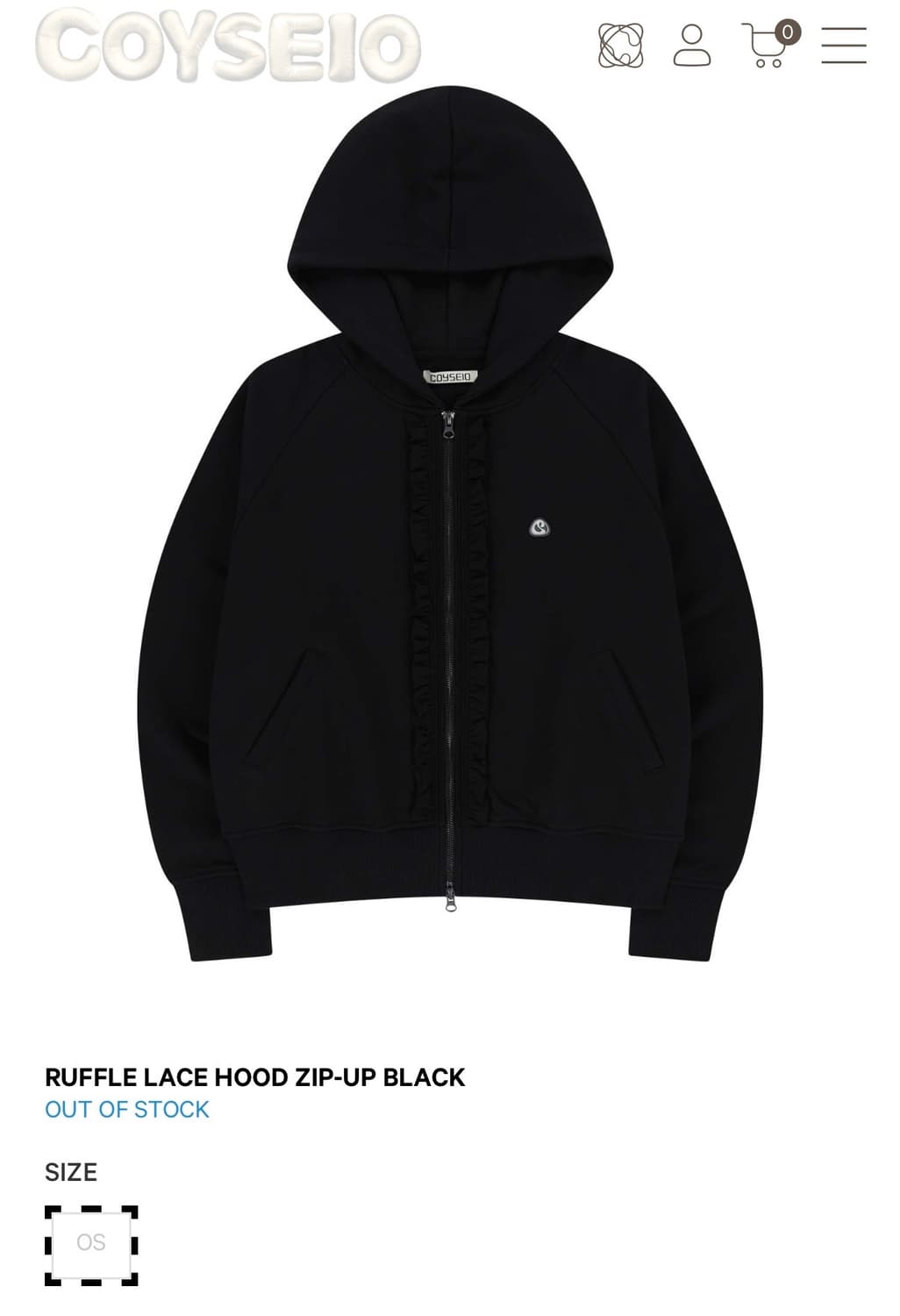 Coyseio RUFFLE LACE HOOD ZIP-UP BLACK 상품이미지1