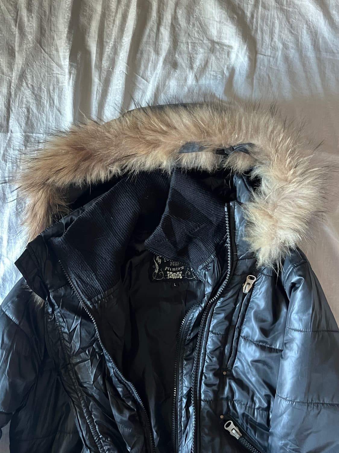 Black Fur Zip Details Puffer Jacket 상품이미지4