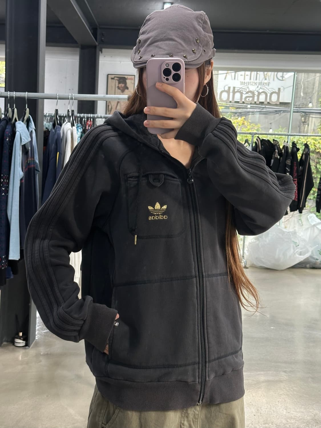아디다스 Y2k 워시드 블랙골드 트랙 후드집업 상품이미지1