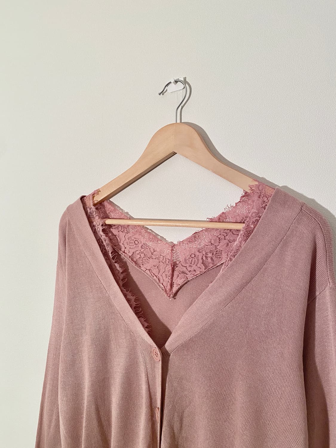 Pink V-Neck Lace Knit Cardigan 상품이미지2