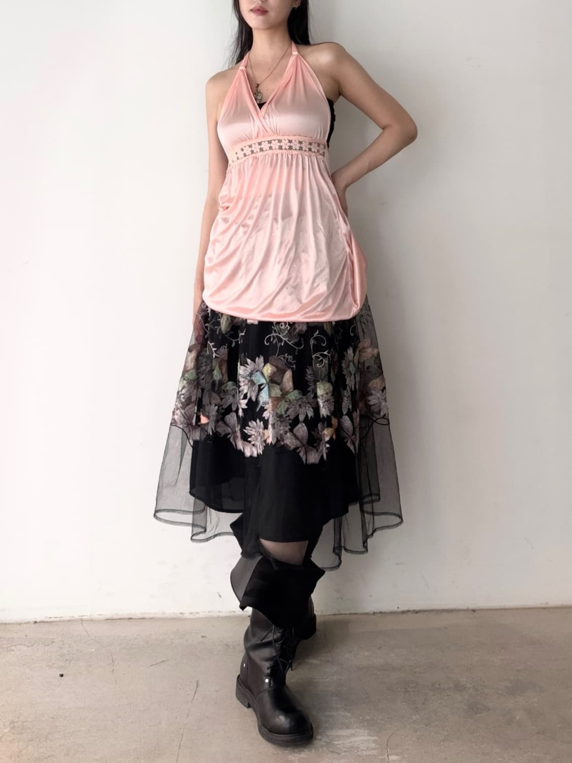 Glossy halter lace up sleeveless 상품이미지2