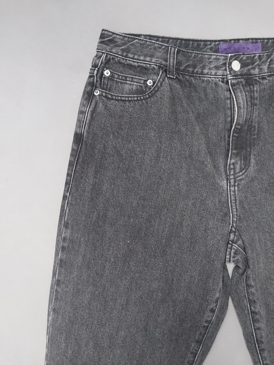 [34] 비슬로우 퍼플 미들지퍼 와이드 블랙진 청바지 상품이미지2