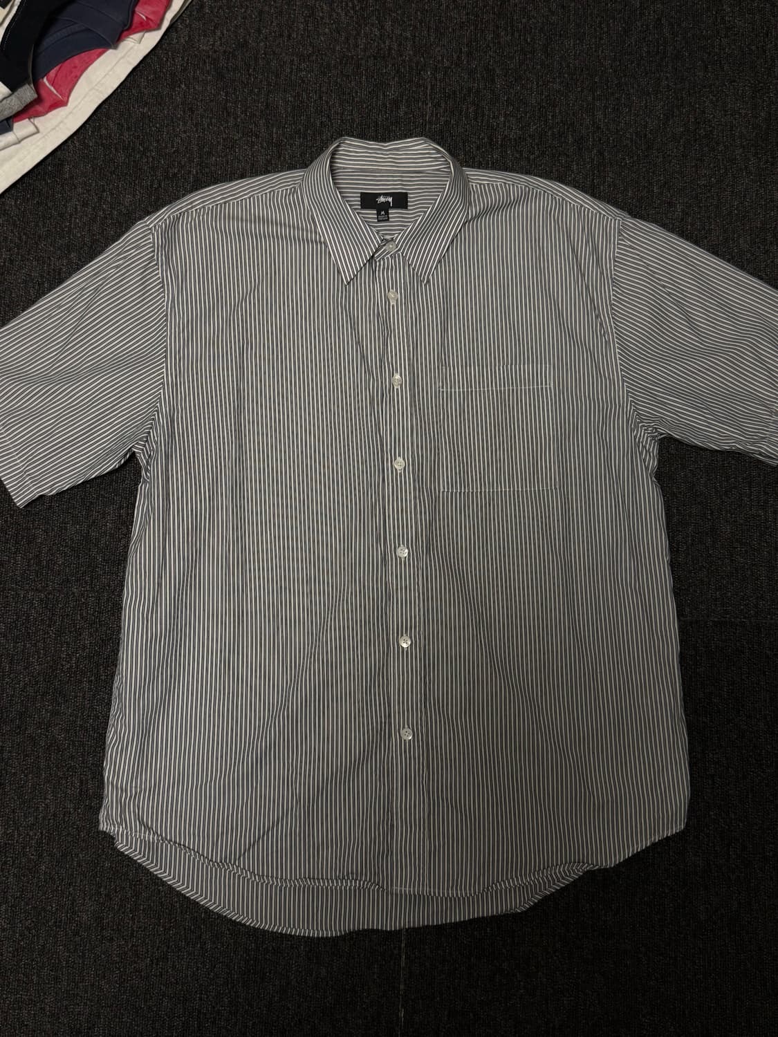 [M] 스투시 박시 숏슬리브 8볼 스트라이프 셔츠 네이비 상품이미지1