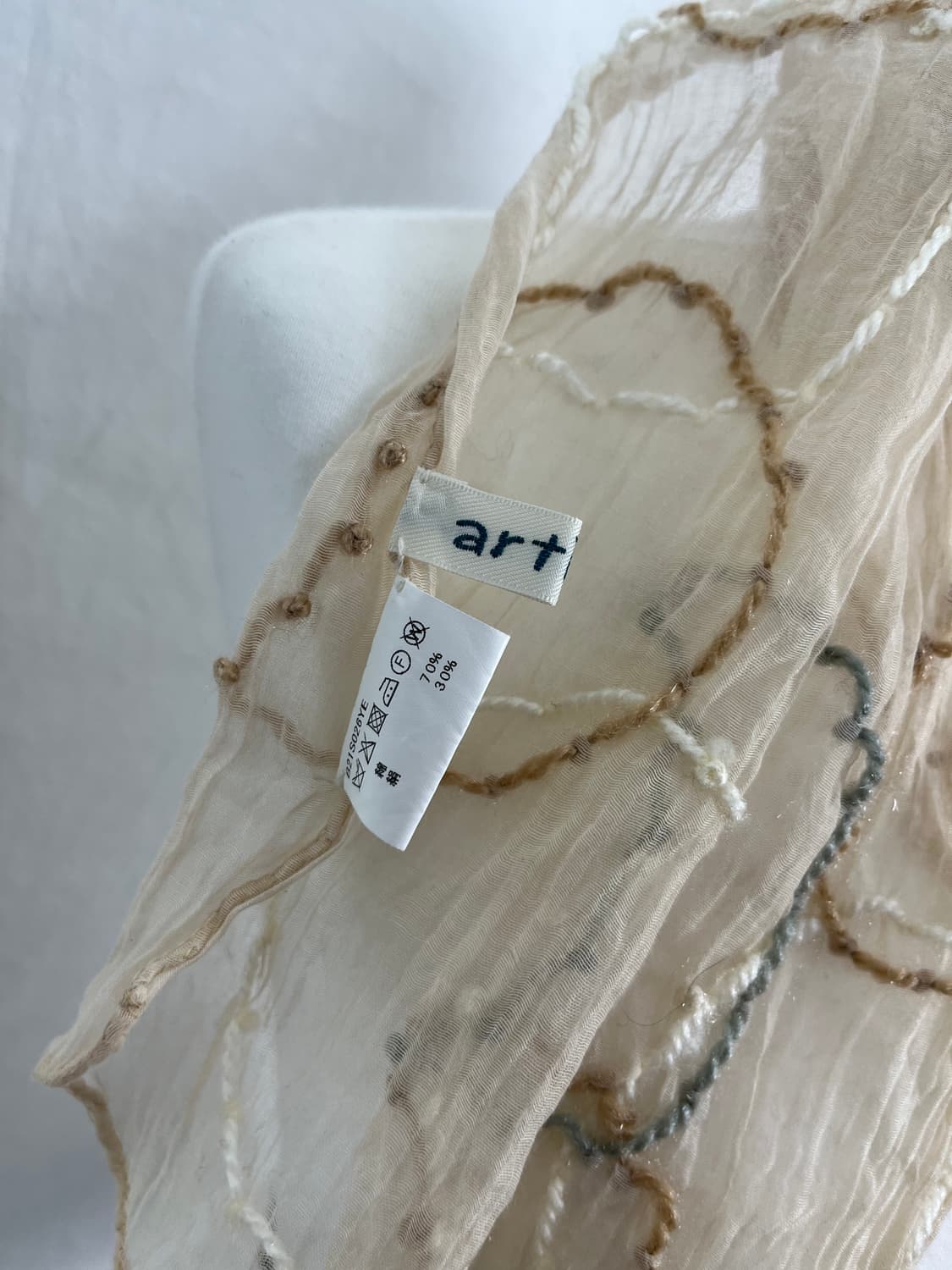 Vintage 시어 크링클 자수 스카프 상품이미지3