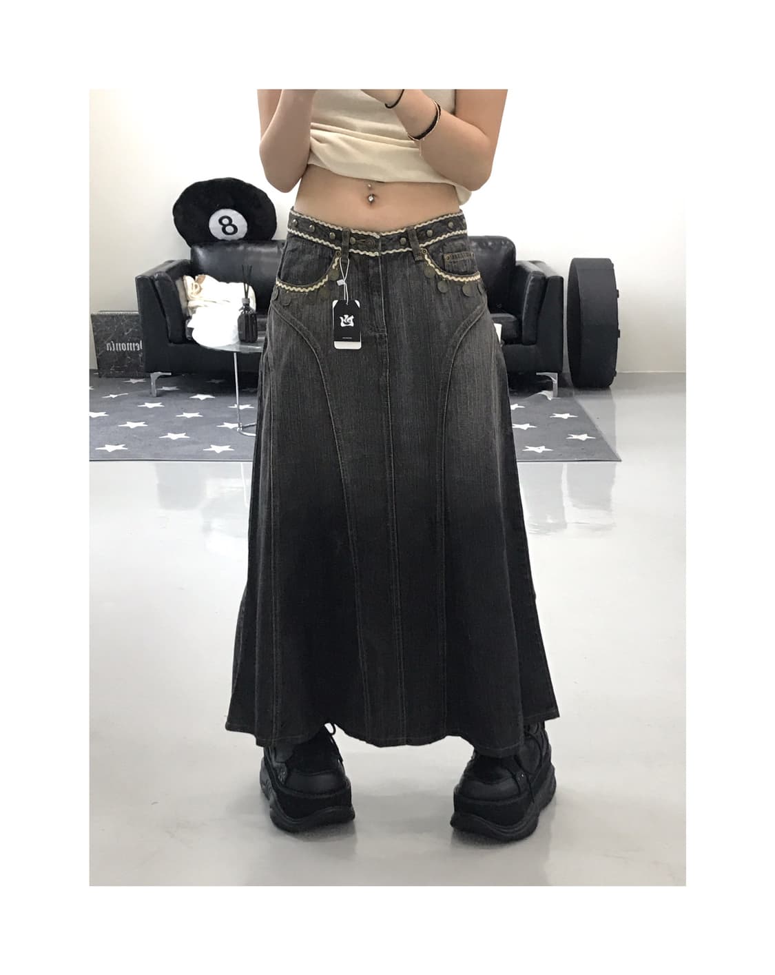 Jpn Charcoal Detail Long Skirts 상품이미지1