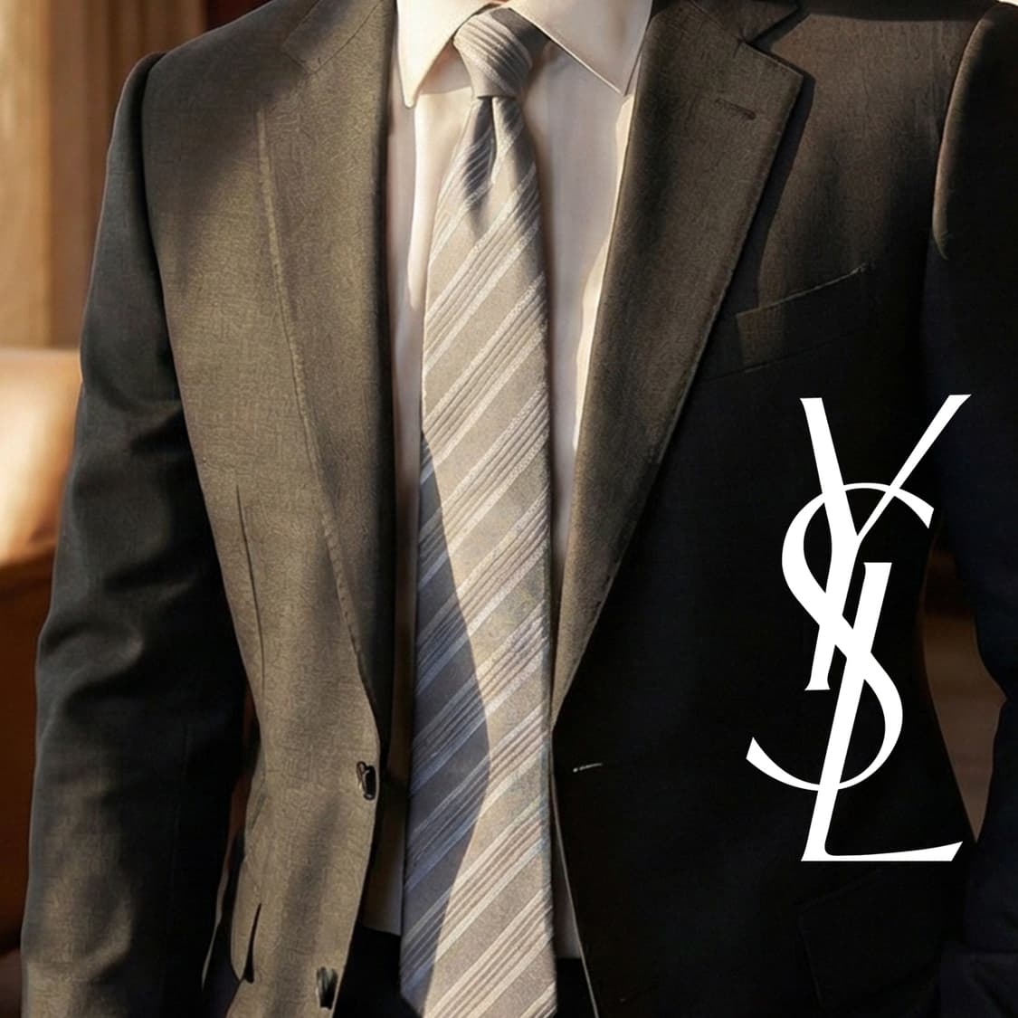 입생로랑 실크 그레이 스트라이프 넥타이 9.7cm A등급 K1917
 상품이미지1