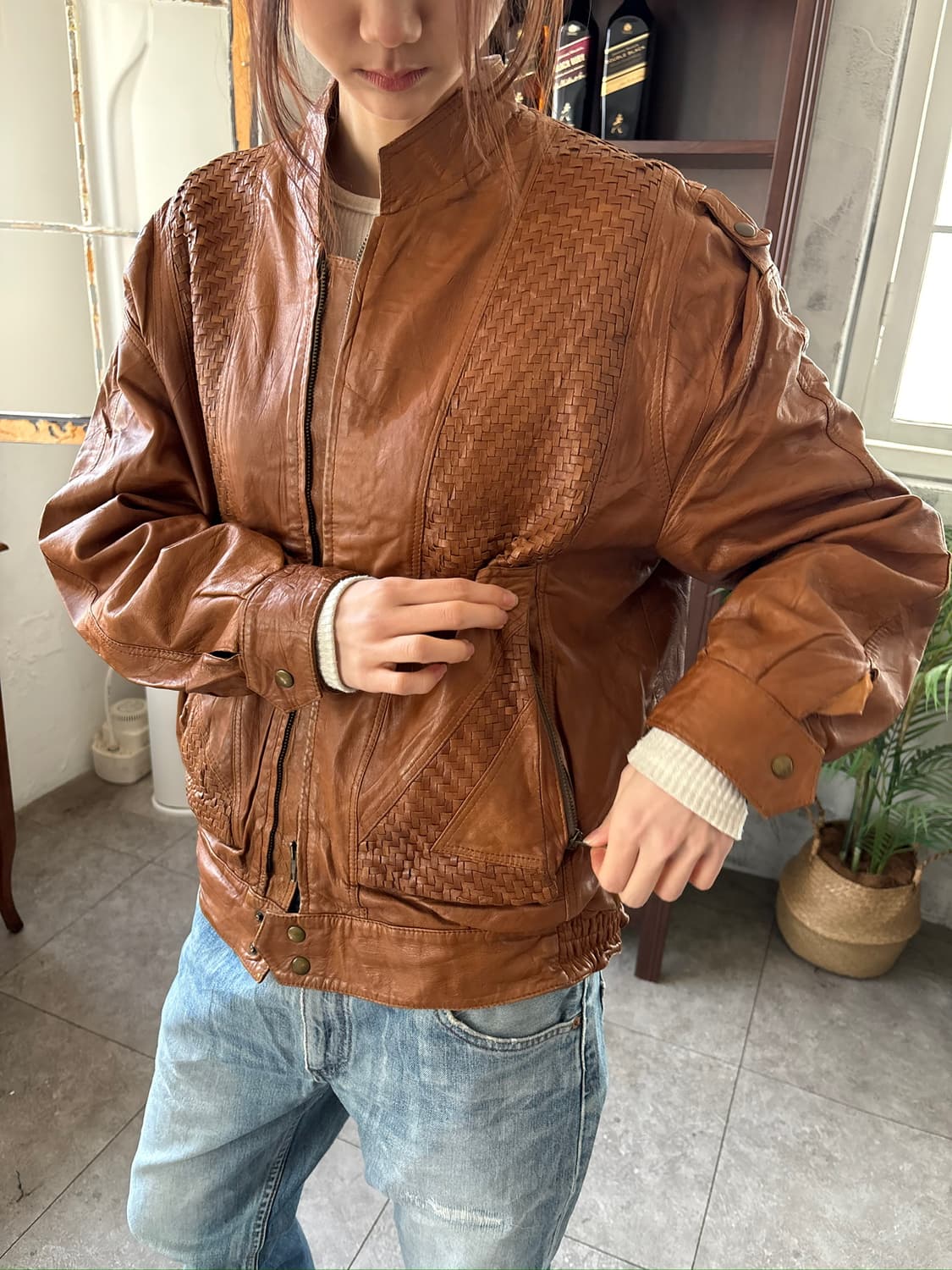 유러피안 위빙 레더 자켓 상품이미지1