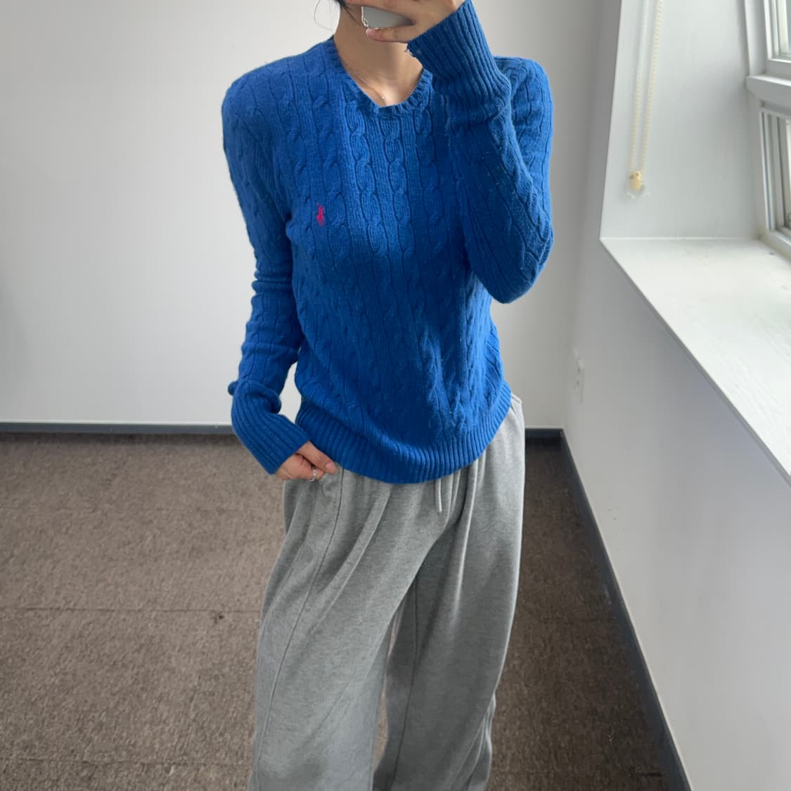 Polo 폴로 핑크 포니 블루 케이블 니트 상품이미지2