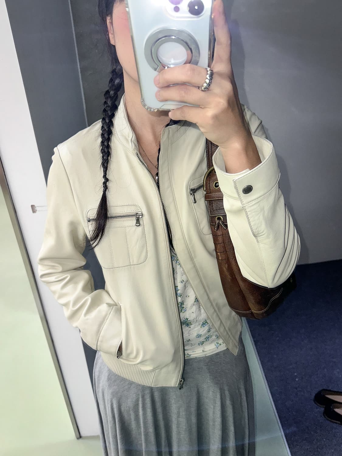 ivory lamb leather zip jacket 상품이미지2