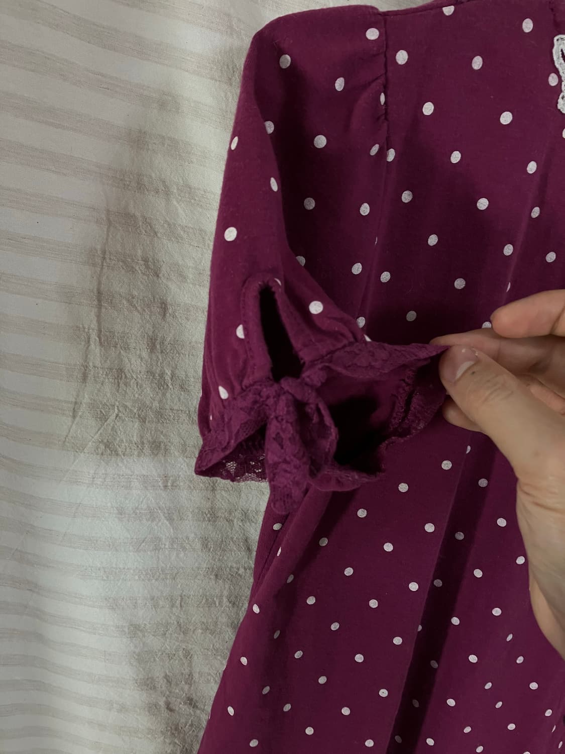 빈티지 액시스팜 퍼플 도트 레이스 반팔 1061 모리걸 y2k 스트릿 갸 상품이미지6