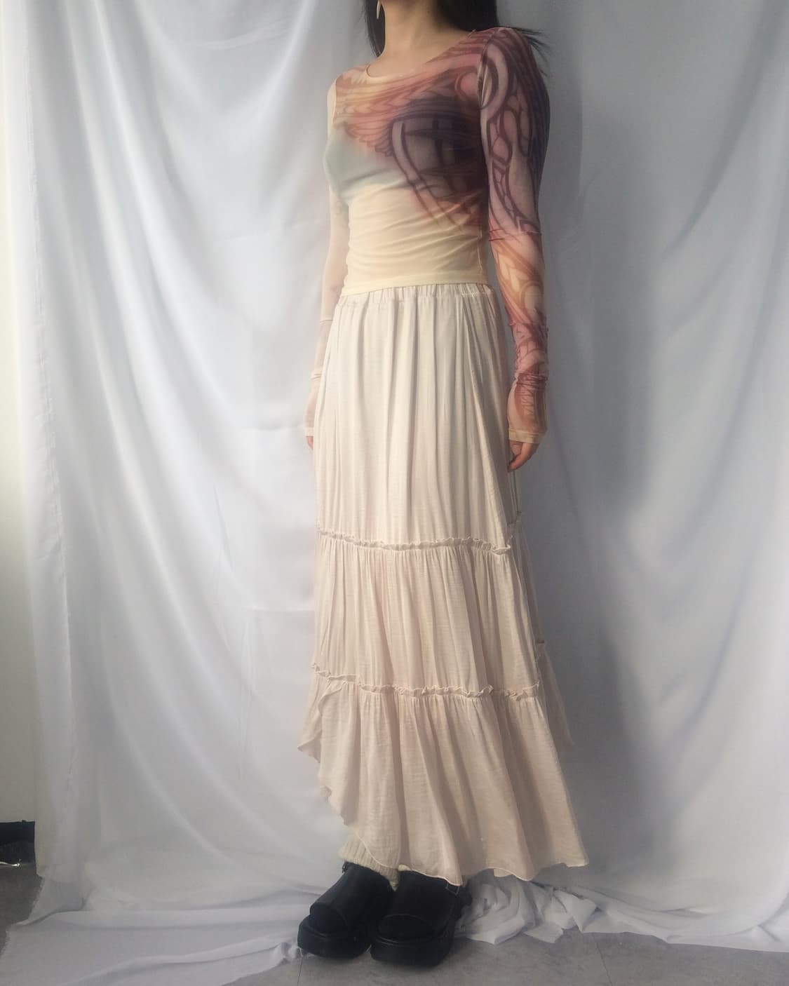 Printing crop mesh top 상품이미지1