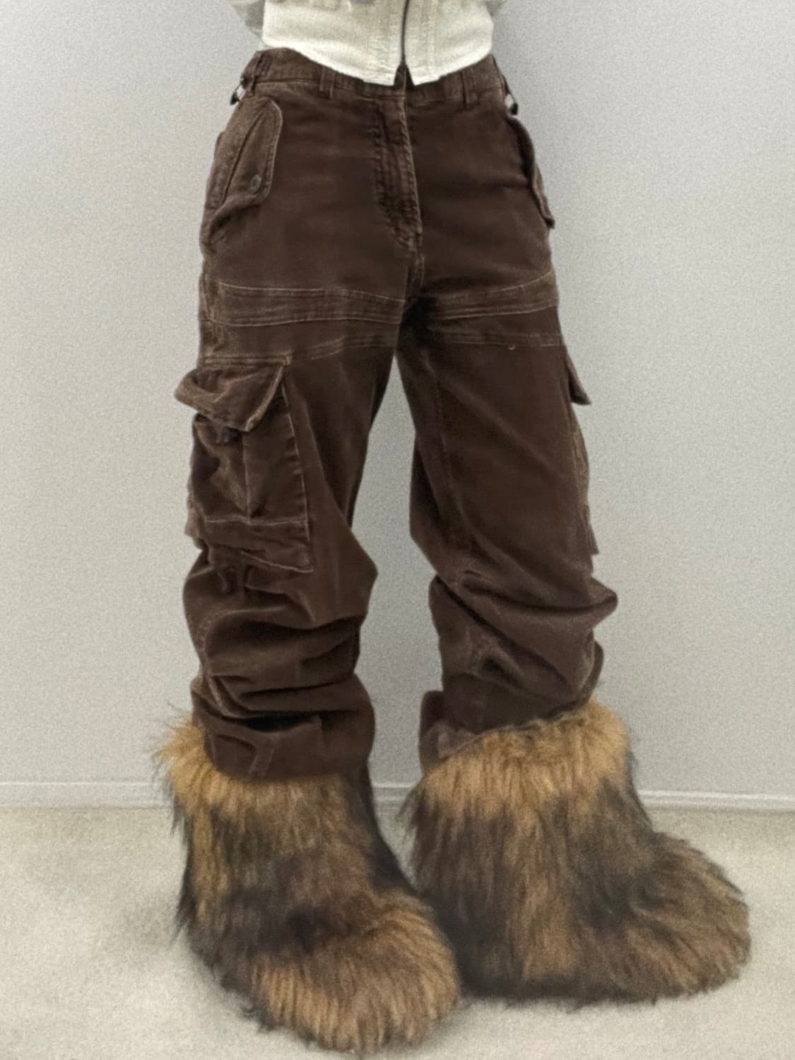 Brown corduroy wide cargo pants 상품이미지6