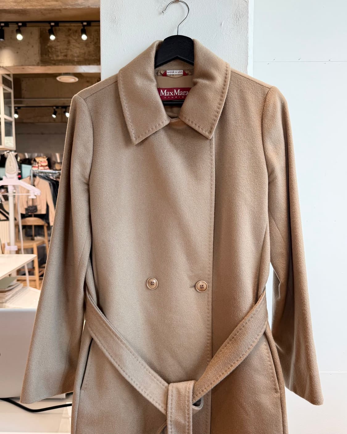 막스마라 스튜디오 브라운 비스코스 벨티드 코트  상품이미지3