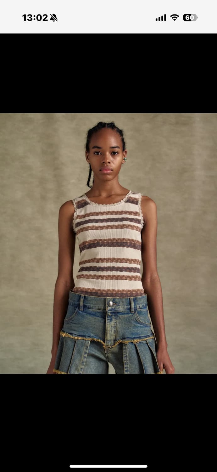 앤더슨벨 헤어 브래이드 스트라이프 탱크 탑 atb1263w(BEIGE) 상품이미지1