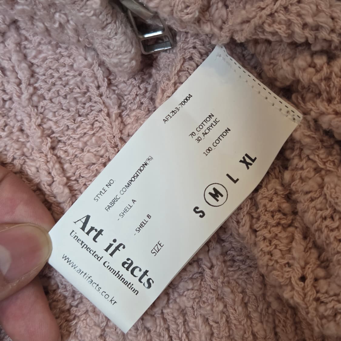 [M] 아티팩츠 부클 케이블 니트 집업 다운 핑크 상품이미지3