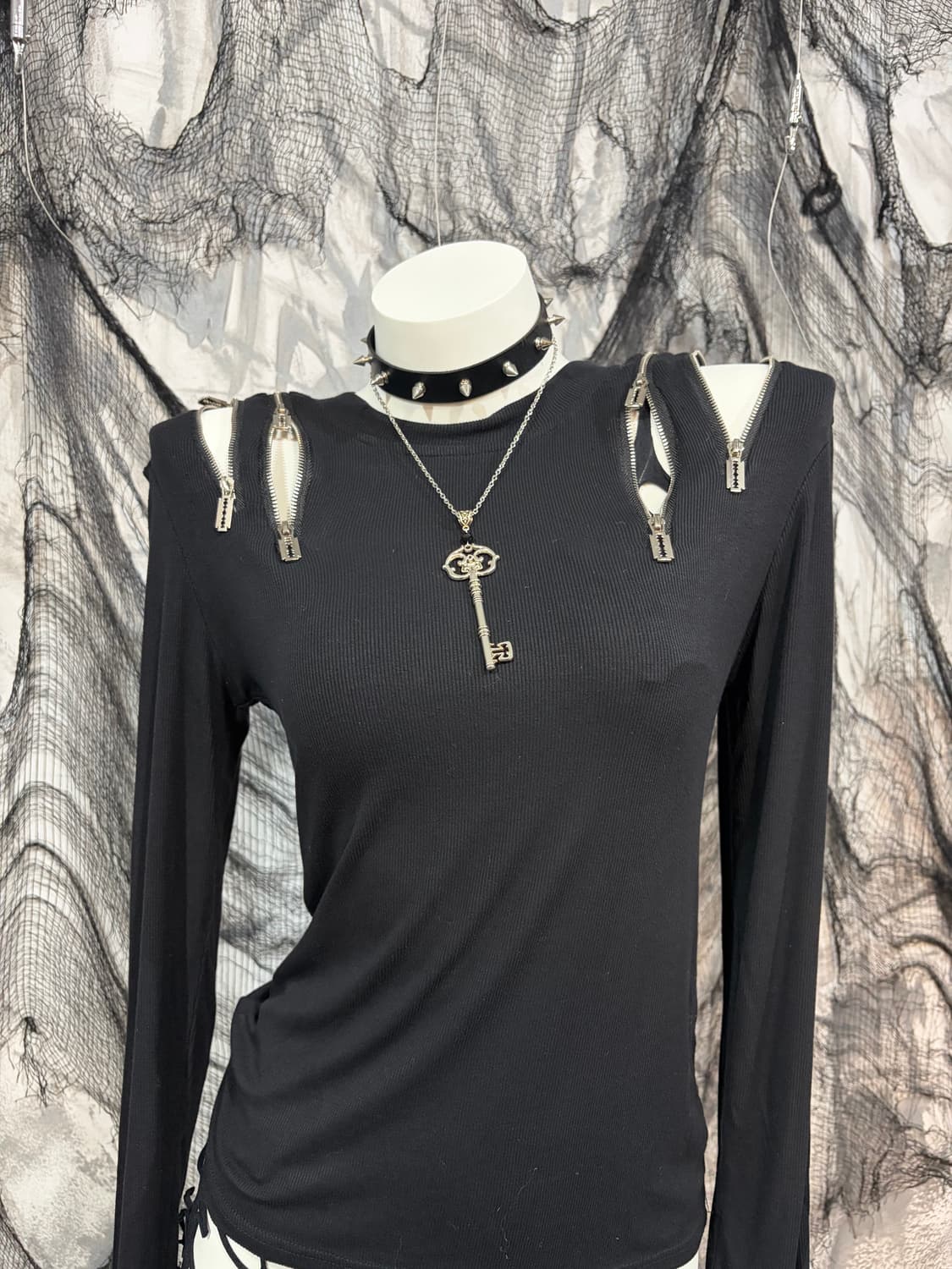 Y2K Gothic razor zipper detail sleeve 상품이미지8