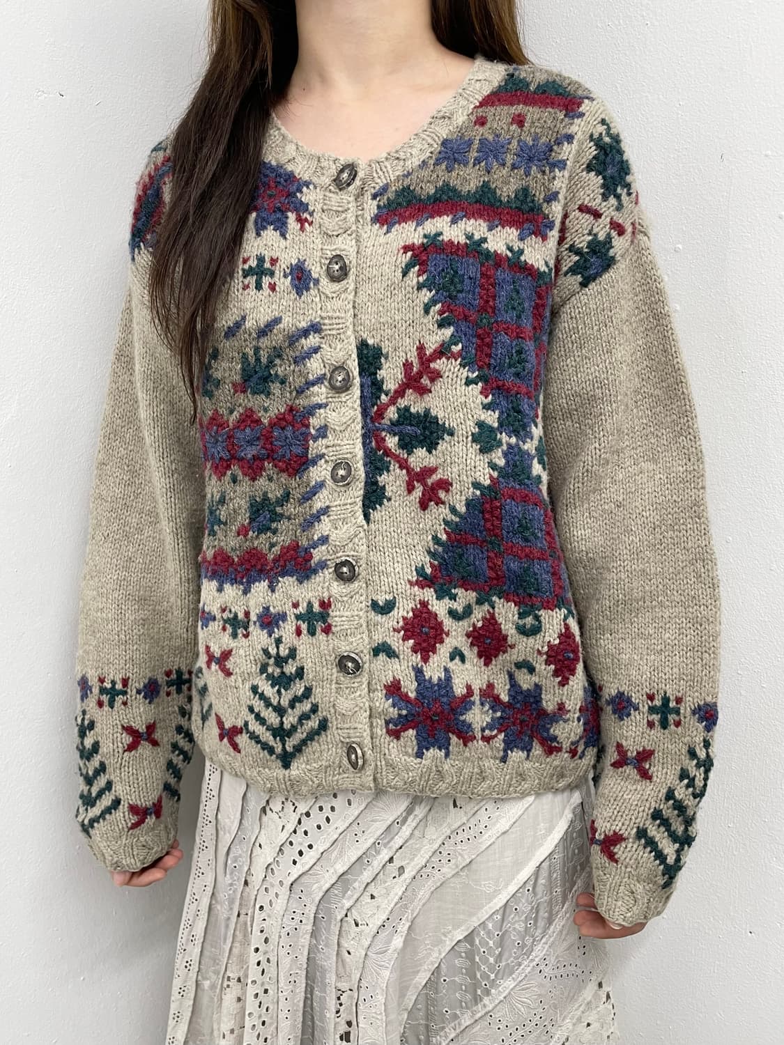 일러스트 자수 버튼 가디건 상품이미지2