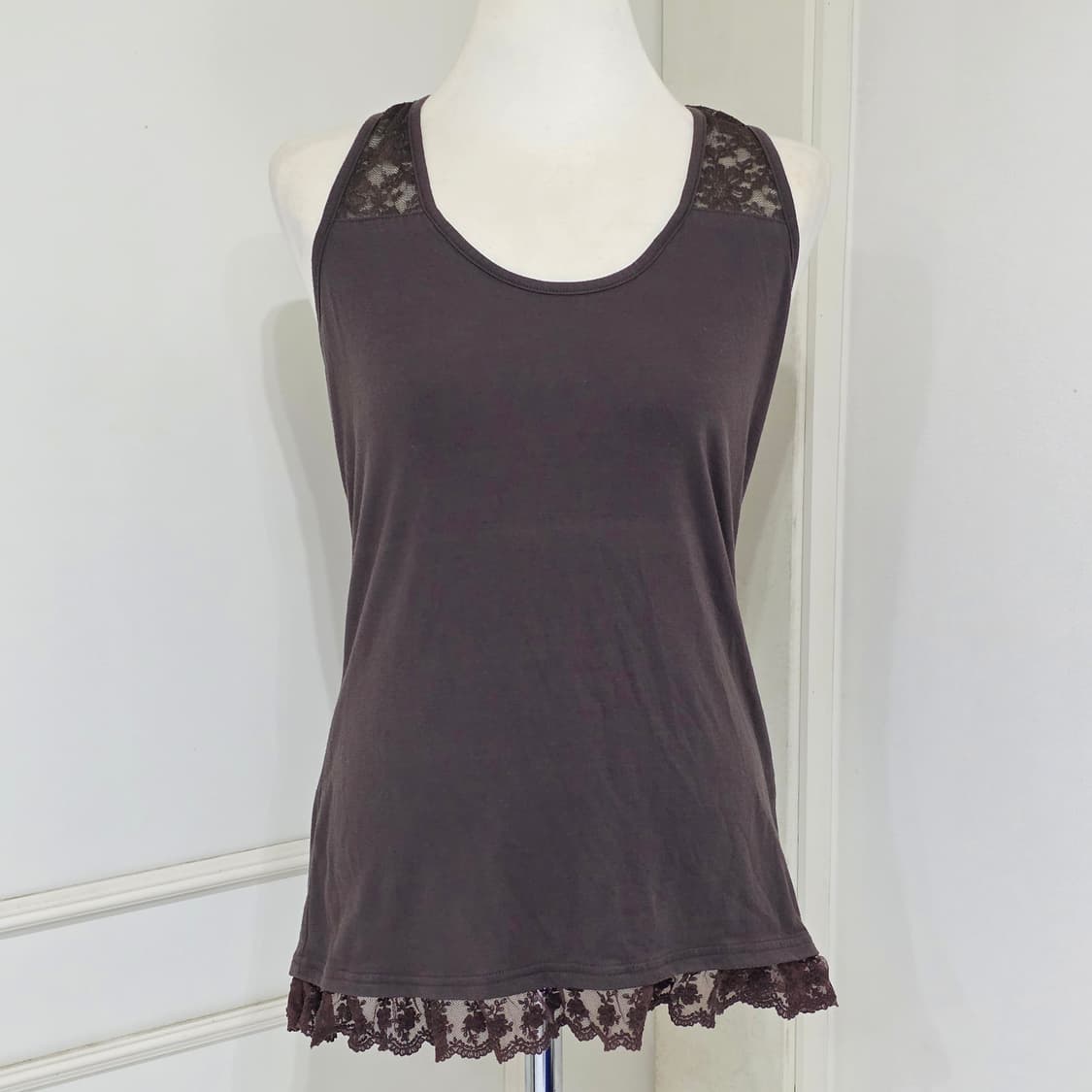 일본빈티지)보헤미안 모리걸st 브라운 레이스 끈나시 등포인트 슬리브리스 상품이미지2