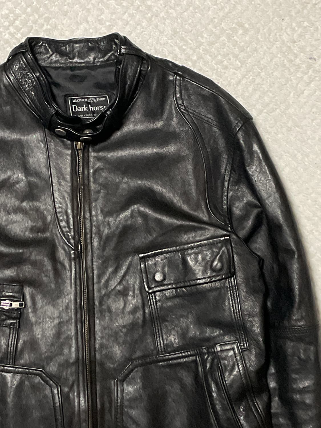 DARK HORSE 웨스턴 무드 램스킨 양가죽 바이커 절개 레더 자켓 상품이미지3