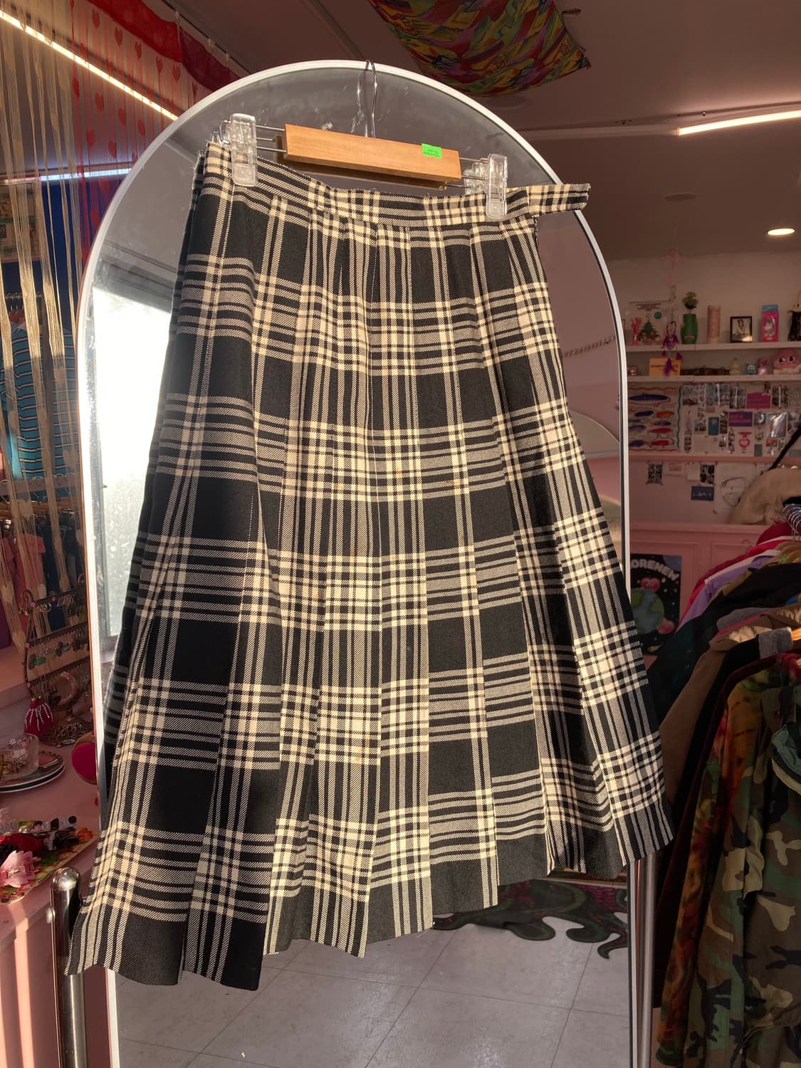 빈티지 체크 플리츠 미디 스커트 상품이미지1
