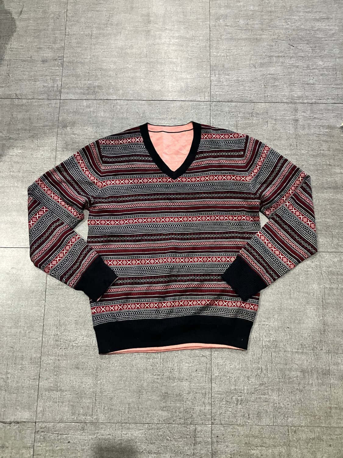 일본빈티지 올드스쿨아메카지 스트라이프 브이넥 니트스웨터 상품이미지1