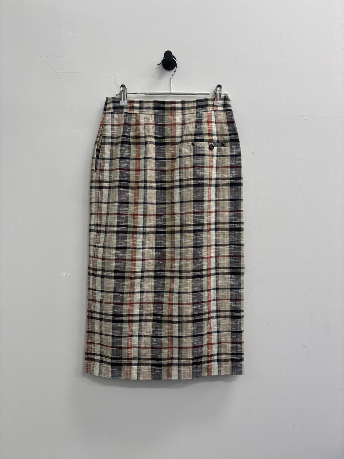 오버듀플레어(Overdue flair) 체크 린넨 슬릿 롱 스커트 상품이미지2