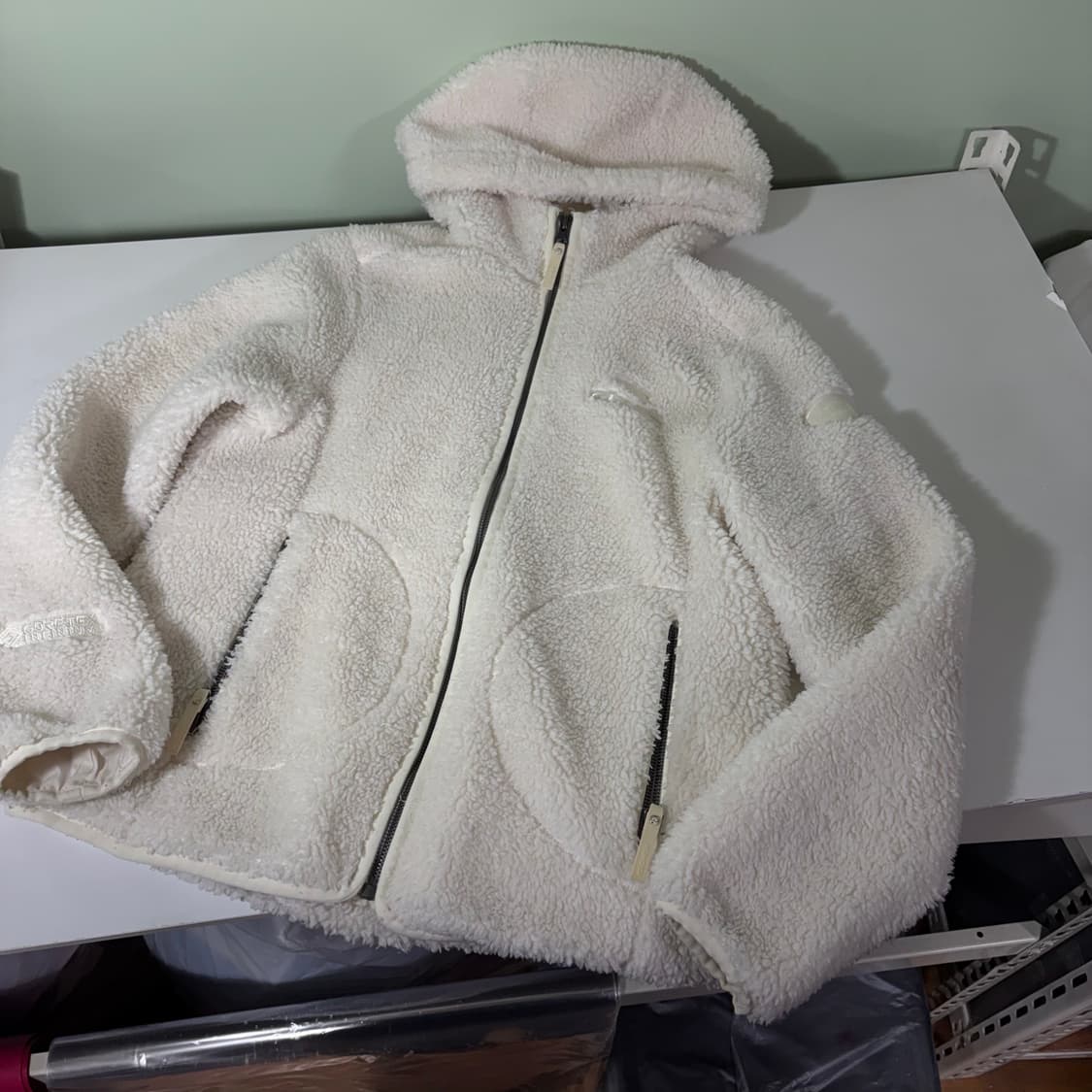 우먼S-M 아이더 크림 뽀글이 후리스 후드집업 상품이미지1