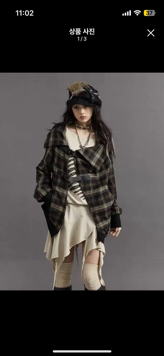 Shopcor NO ROMANCE 빈티지 밀레니얼 펑크 체크 니트집업 상품이미지3