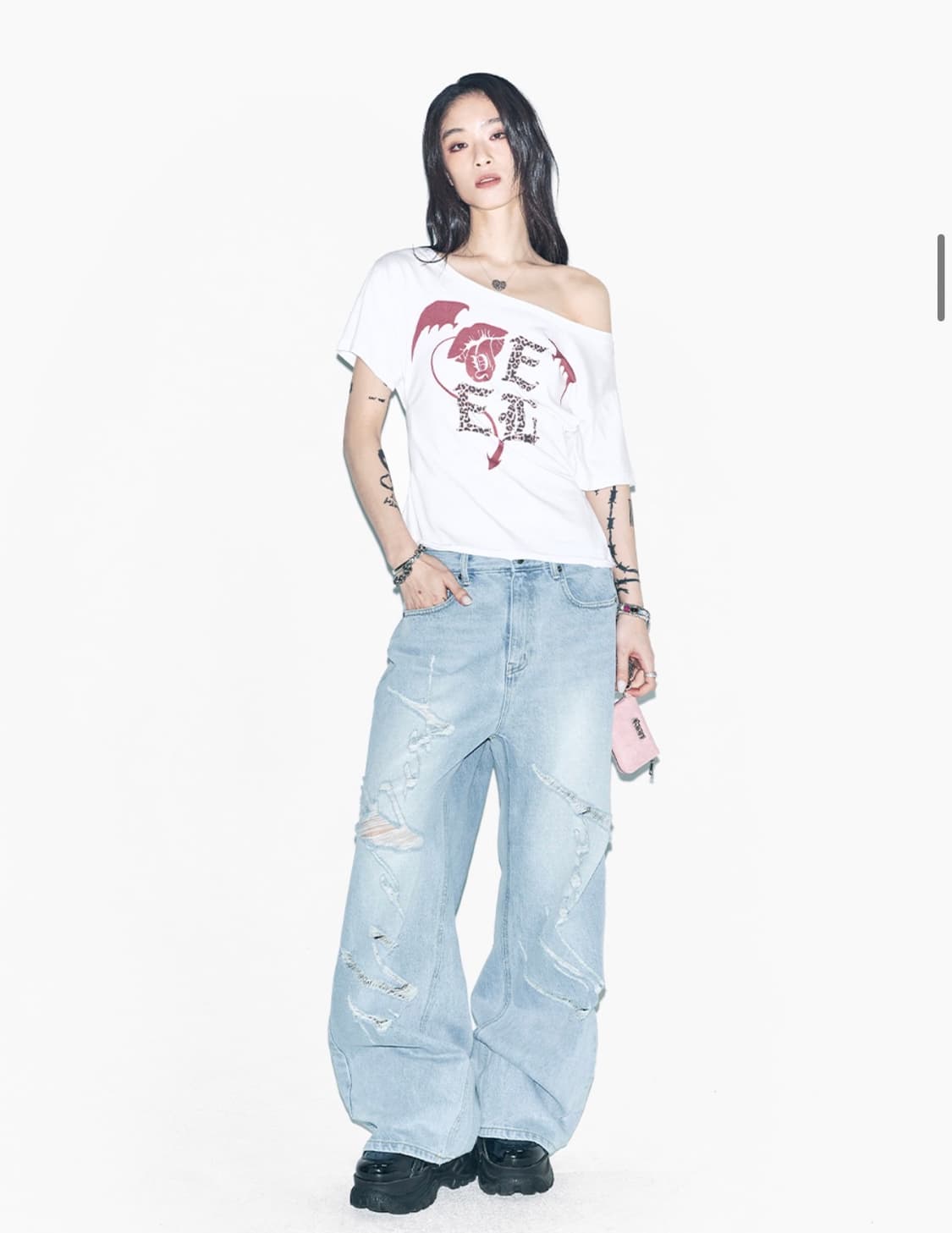 SIGNATURE LOGO DESTROYED DENIM LIGHT BLU 상품이미지1